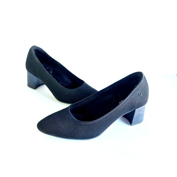 Vivaia Shoes - VIVAIA Black Tamia Almond Toe Block Heel Pumps Sz 40 9 Knit Casual